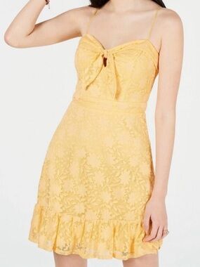 NWT City Studio yellow juniors lace overlay sleeveless tie front dress size 11
